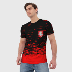 Мужская футболка 3D Герб Белоруссии краски красные - фото 2