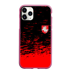 Чехол для iPhone 11 Pro матовый Герб Белоруссии краски красные