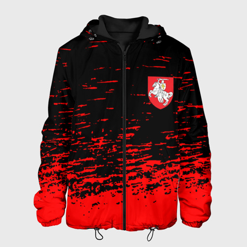 Мужская куртка 3D с принтом Герб Белоруссии краски красные, вид спереди #2