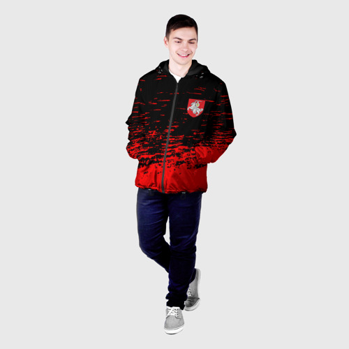 Мужская куртка 3D с принтом Герб Белоруссии краски красные, фото на моделе #1