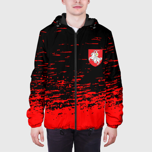 Мужская куртка 3D с принтом Герб Белоруссии краски красные, вид сбоку #3