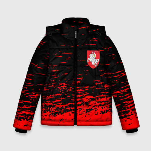 Зимняя куртка для мальчиков 3D Герб Белоруссии краски красные, цвет черный