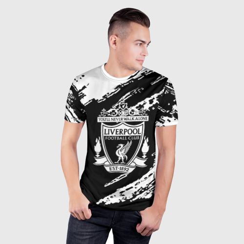 Мужская футболка 3D Slim с принтом Liverpool белые краски текстура, фото на моделе #1