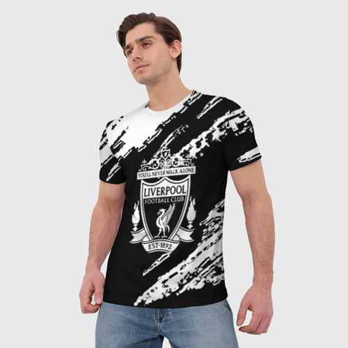 Мужская футболка 3D с принтом Liverpool белые краски текстура, фото на моделе #1