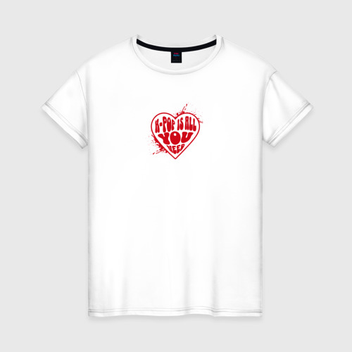 Женская футболка из хлопка с принтом Love k-pop, вид спереди №1
