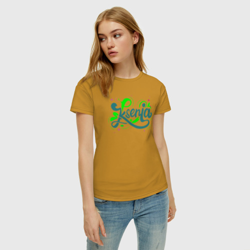 Женская футболка хлопок Ксения имя , цвет горчичный - фото 3
