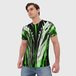 Мужская футболка 3D Металл и зелёные линии - фото 2