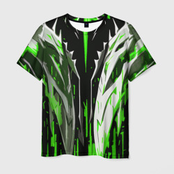 Мужская футболка 3D Металл и зелёные линии