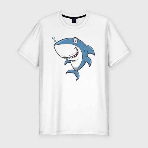 Мужская футболка хлопок Slim с принтом Cute shark, вид спереди #2