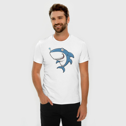 Мужская футболка хлопок Slim с принтом Cute shark, фото на моделе #1