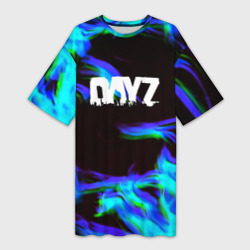 Платье-футболка 3D Dayz огонь синий