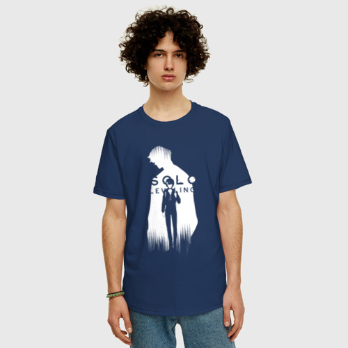 Мужская футболка хлопок Oversize Sung JinWoo Shadow, цвет темно-синий - фото 3