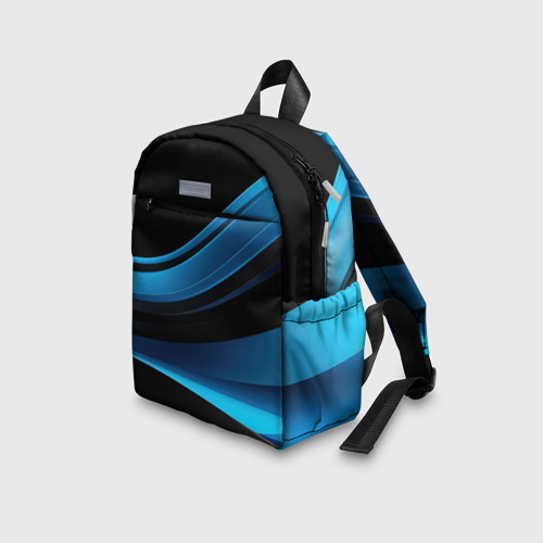 Детский рюкзак 3D с принтом Черная и синяя геометрическая абстракция, вид сбоку #3