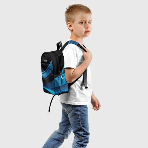 Детский рюкзак 3D с принтом Черная и синяя геометрическая абстракция, вид сзади #1