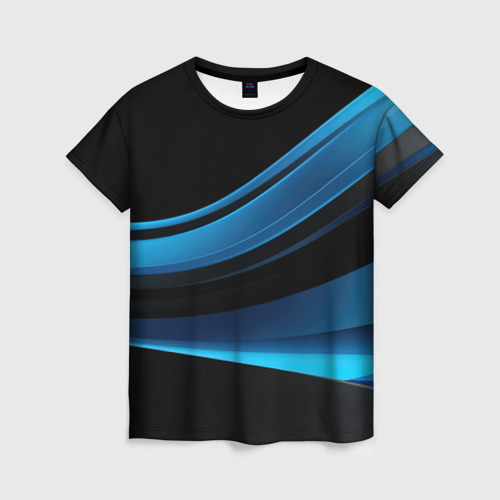 Женская футболка 3D с принтом Черная и синяя геометрическая абстракция, вид спереди #2