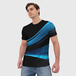 Мужская футболка 3D Черная и синяя геометрическая абстракция  - фото 2