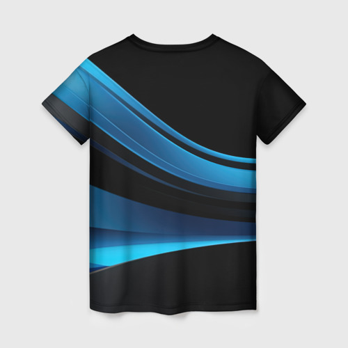 Женская футболка 3D с принтом Черная и синяя геометрическая абстракция, вид сзади #1