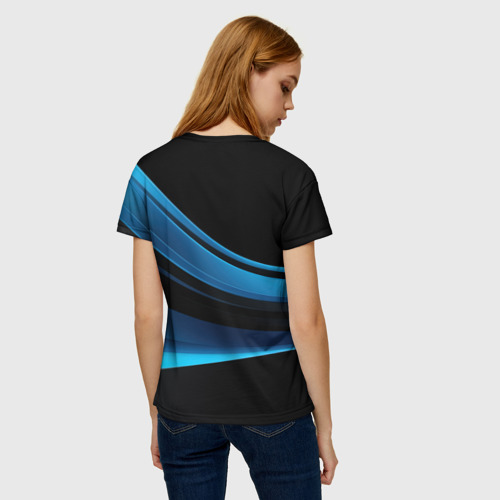 Женская футболка 3D с принтом Черная и синяя геометрическая абстракция, вид сзади #2