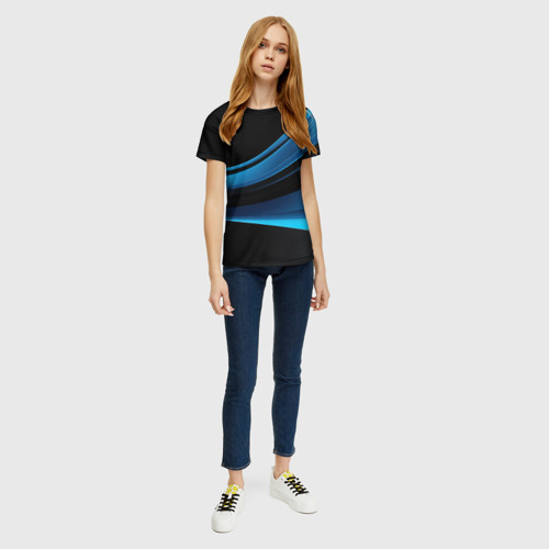 Женская футболка 3D с принтом Черная и синяя геометрическая абстракция, вид сбоку #3