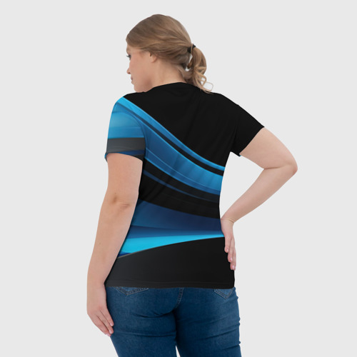 Женская футболка 3D с принтом Черная и синяя геометрическая абстракция, вид сзади #2