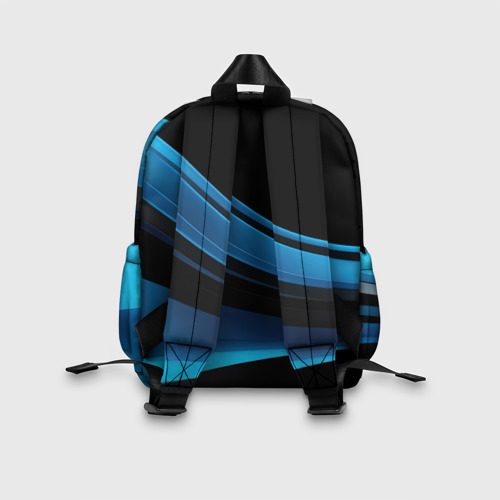 Детский рюкзак 3D с принтом Черная и синяя геометрическая абстракция, вид сзади #2