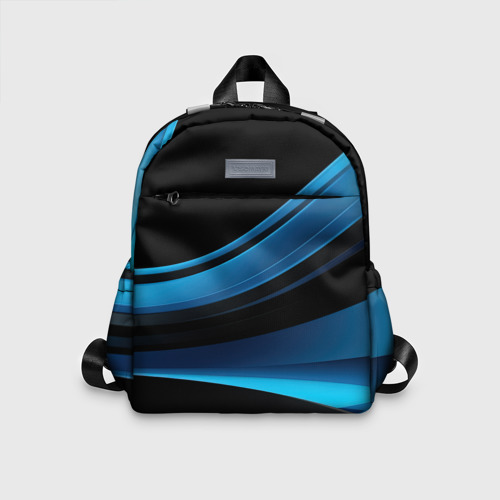 Детский рюкзак 3D с принтом Черная и синяя геометрическая абстракция, вид спереди #2