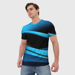 Мужская футболка 3D Черная и  синяя  геометрическая  абстракция - фото 2