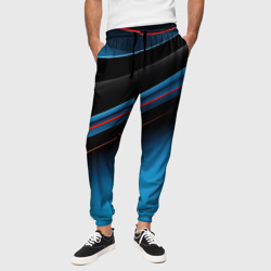 Синии волны  абстракции  на черном фоне – Мужские брюки 3D с принтом купить