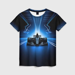 Женская футболка 3D Формула 1 на абстрактном синем и черном фоне