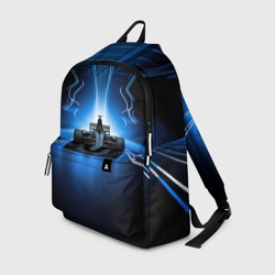 Рюкзак 3D Формула 1 на абстрактном синем и черном фоне