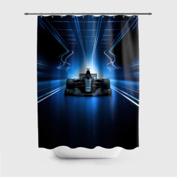 Штора 3D для ванной Формула 1 на абстрактном синем и черном фоне