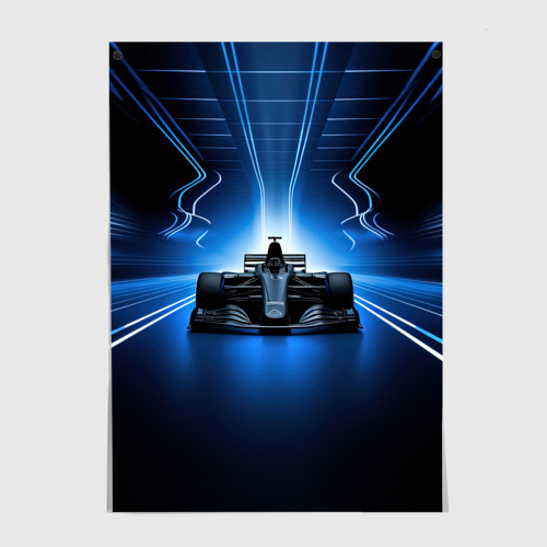 Постер Формула 1 на абстрактном синем и черном фоне