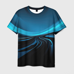 Мужская футболка 3D Геометрическая абстракция черных и синих волн