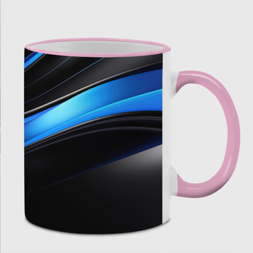 Кружка с полной запечаткой Геометрическая абстракция черных и  синих волн, цвет Кант розовый