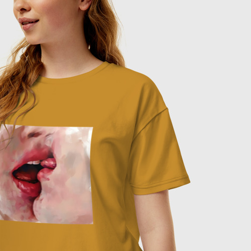 Женская футболка хлопок Oversize с принтом Красочный поцелуй, фото на моделе #1