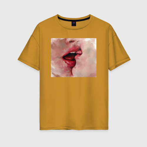 Женская футболка хлопок Oversize с принтом Красочный поцелуй, вид спереди #2