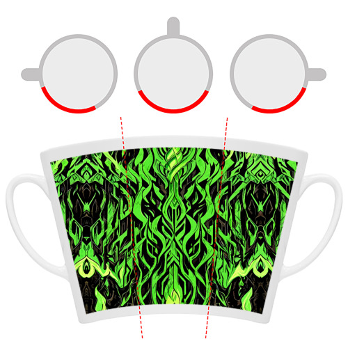 Кружка Латте с принтом Зелёный узор на чёрном фоне, фото #6