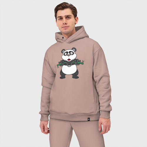 Мужской костюм oversize хлопок с принтом Панда с нунчаками, фото на моделе #1