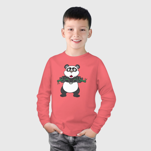 Детский лонгслив хлопок с принтом Панда с нунчаками, фото на моделе #1