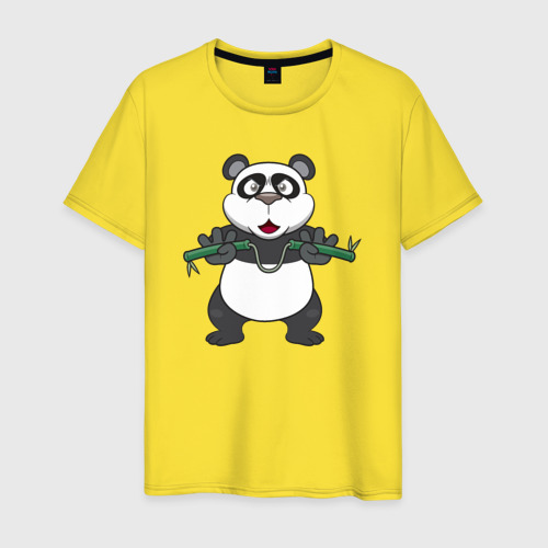 Мужская футболка хлопок Панда с нунчаками, цвет желтый