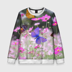 Разноцветные бабочки на фоне цветов – Детский свитшот 3D с принтом купить со скидкой в -35%