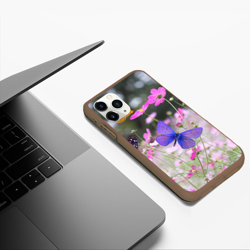 Чехол для iPhone 11 Pro Max матовый с принтом Разноцветные бабочки на фоне цветов, фото #5
