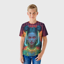 Детская футболка 3D Кибер панк девушка ретро стиль - фото 2