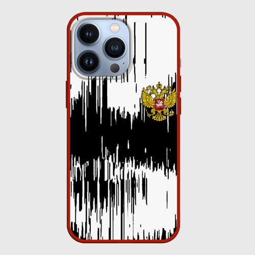 Чехол для iPhone 13 Pro с принтом Россия герб штриховка, вид спереди #2
