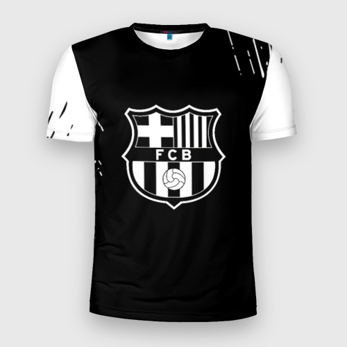 Мужская футболка 3D Slim с принтом Barcelona белые краски текстура, вид спереди #2