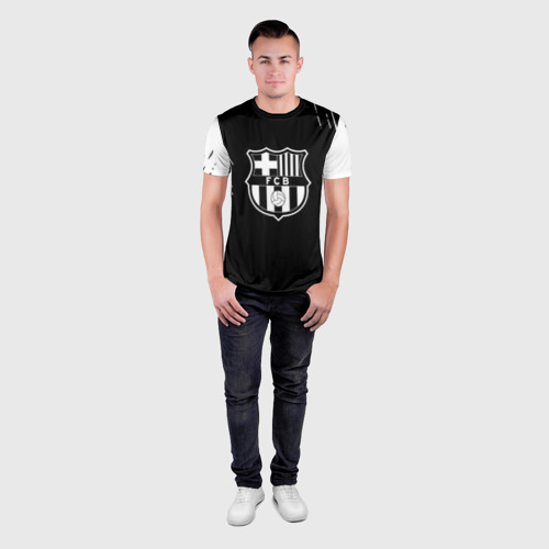 Мужская футболка 3D Slim с принтом Barcelona белые краски текстура, вид сбоку #3