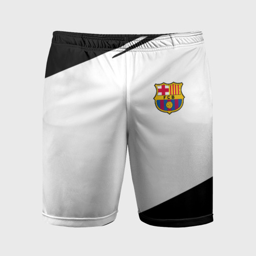 Мужские шорты спортивные с принтом Barcelona краски чёрные спорт, вид спереди #2