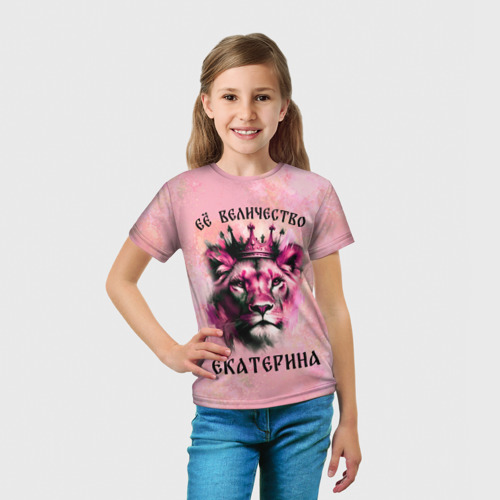 Детская футболка 3D Её величество Екатерина - львица, цвет 3D печать - фото 5