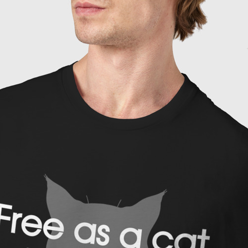 Мужская футболка хлопок Free as a cat, цвет черный - фото 6