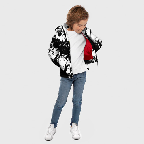 Зимняя куртка для мальчиков 3D с принтом Герб РФ краски чёрнобелый, вид сбоку #3